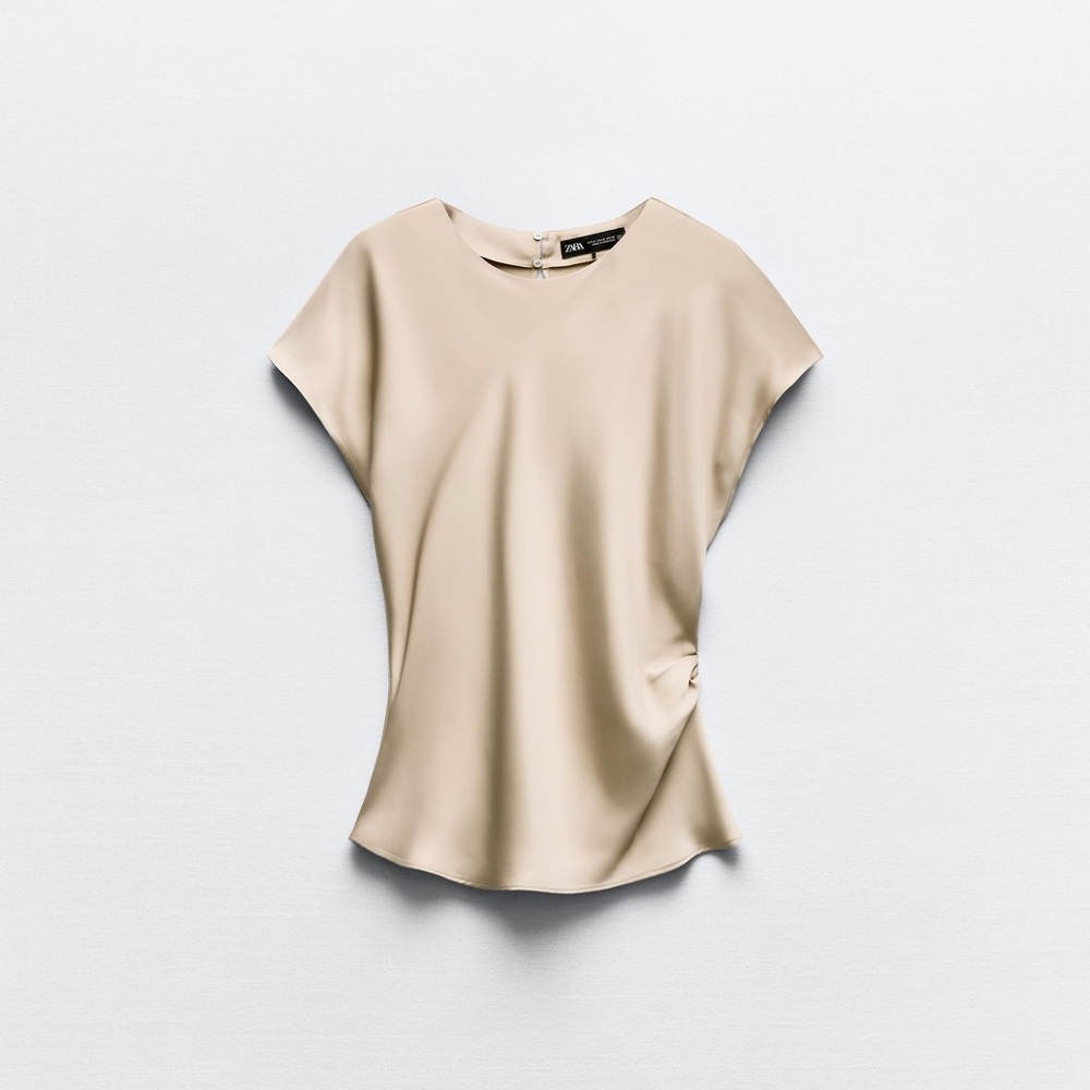Ladies satin tank with side pleat detail